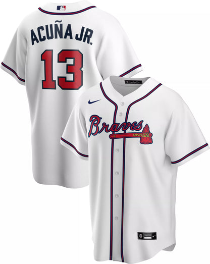 Nike Men's Atlanta Braves Ronald Acuna Jr. #13 White Cool Base Replica Jersey