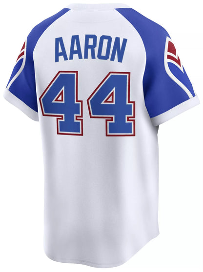 Nike Men's Atlanta Braves White Hank Aaron #44 Cooperstown Limited Jersey