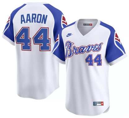 Nike Men's Atlanta Braves White Hank Aaron #44 Cooperstown Limited Jersey