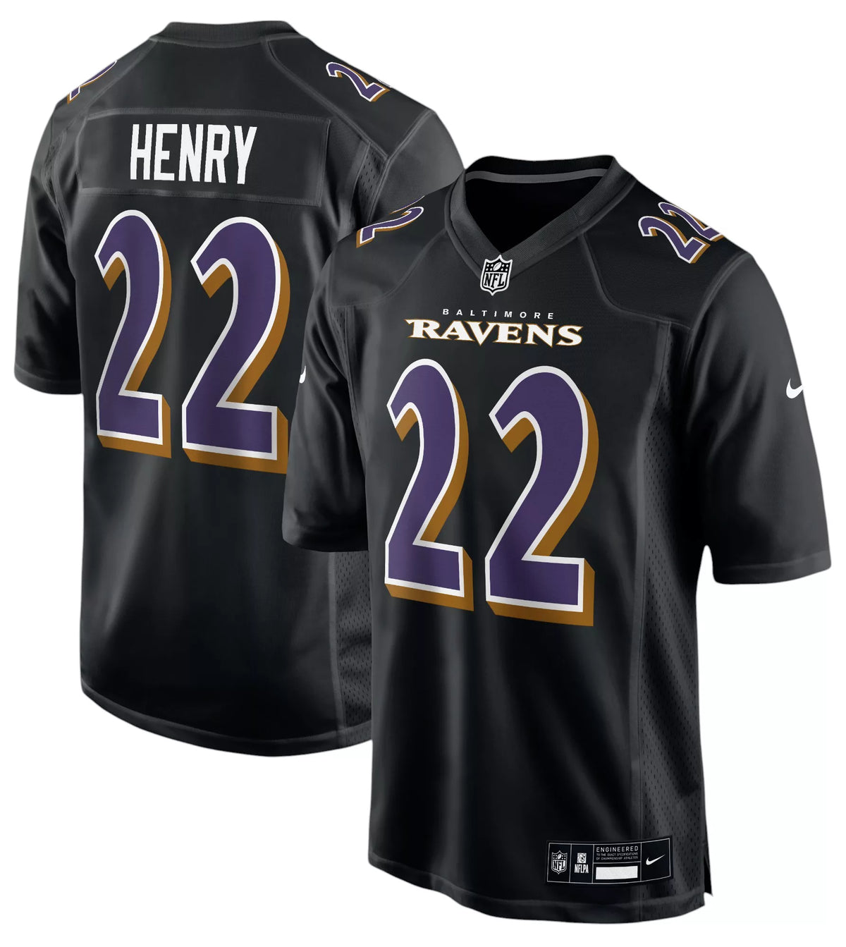 Nike Men's Baltimore Ravens Derrick Henry #22 Black Replica Football Game Jersey