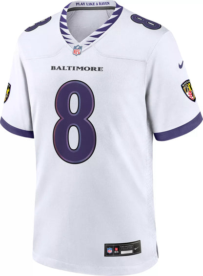 Nike Men's Baltimore Ravens Lamar Jackson #8 White Road Game Jersey
