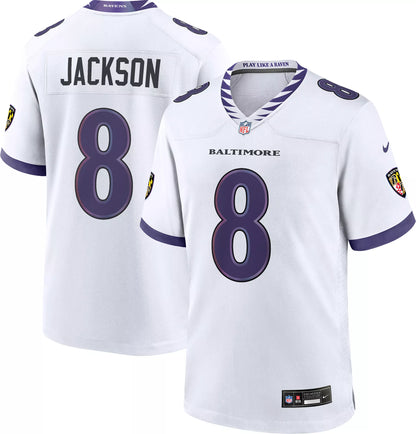 Nike Men's Baltimore Ravens Lamar Jackson #8 White Road Game Jersey