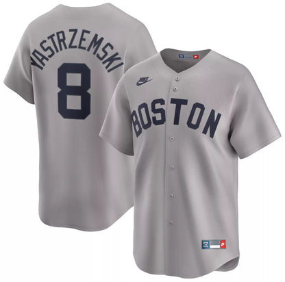 Nike Men's Boston Red Sox Grey Carl Yastrzemski #8 Cooperstown Limited Jersey