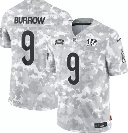 Nike Men's Cincinnati Bengals Joe Burrow #9 Salute to Service 2024 Arctic Camo Limited Jersey