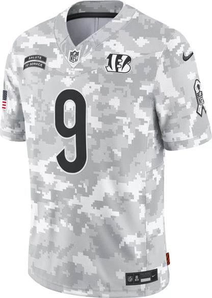 Nike Men's Cincinnati Bengals Joe Burrow #9 Salute to Service 2024 Arctic Camo Limited Jersey