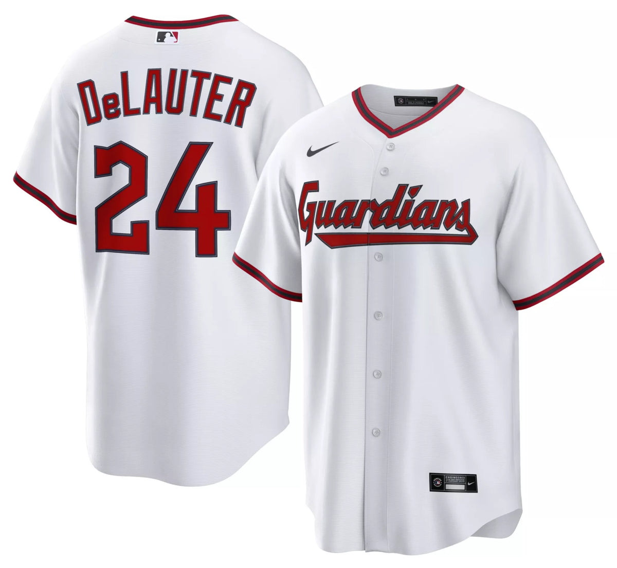 Nike Men's Cleveland Guardians White Chase DeLauter #24 Home Replica Jersey