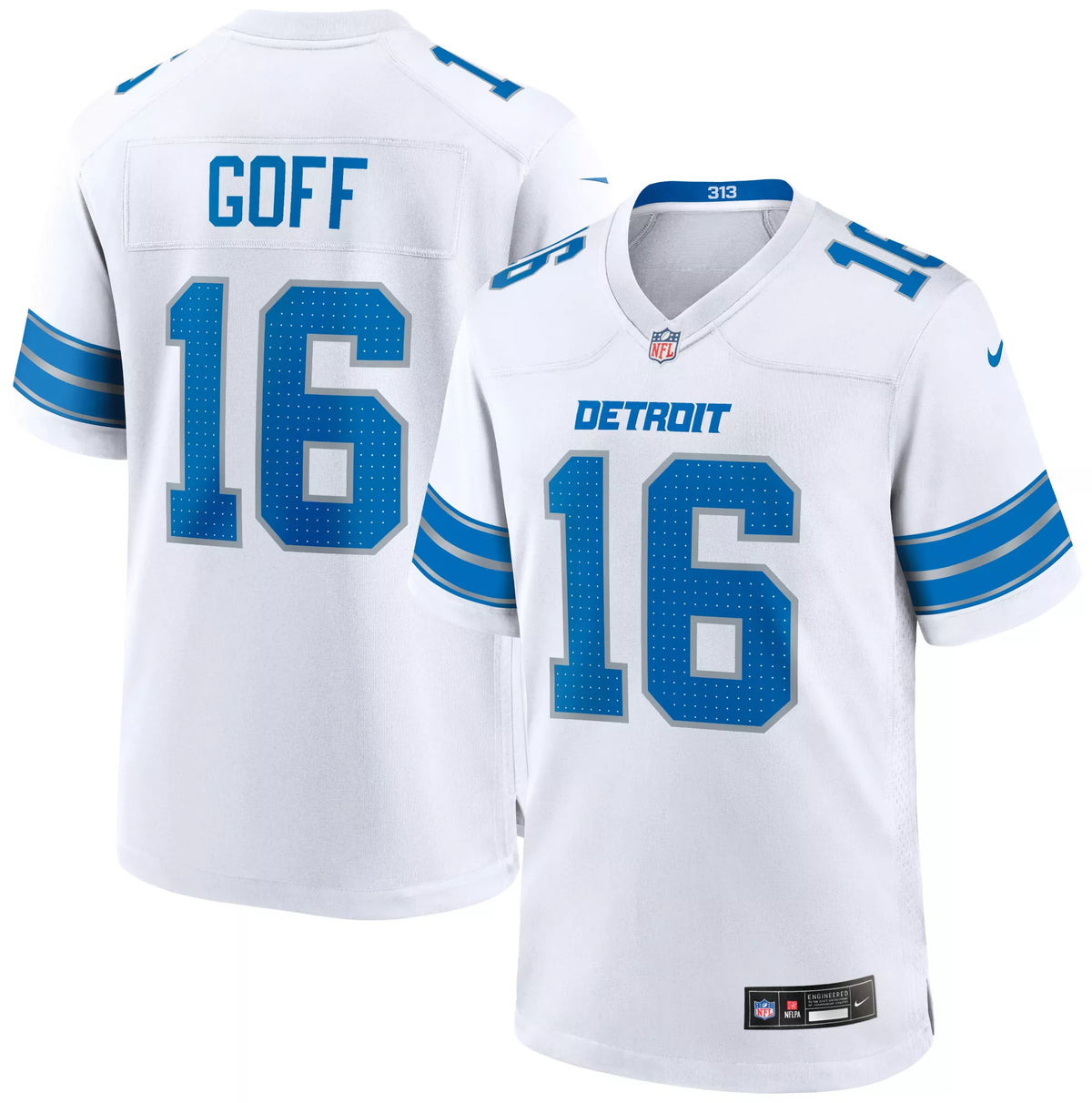 Nike Men's Detroit Lions Jared Goff #16 White Game Jersey