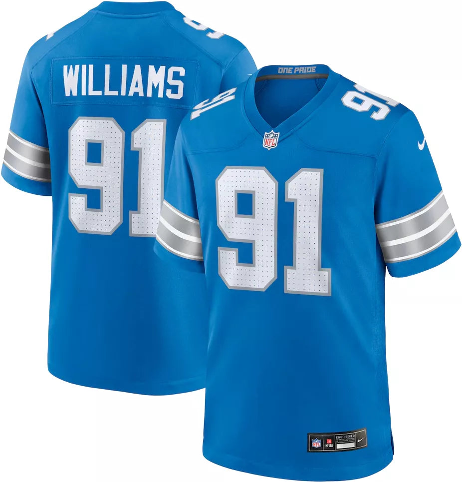 Nike Men's Detroit Lions Tyleik Williams #91 Blue Game Jersey