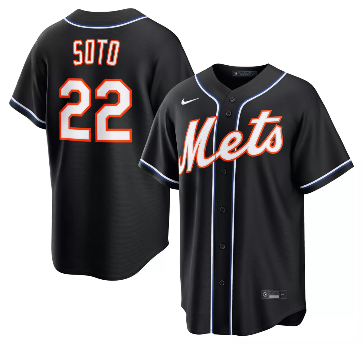 Nike Men's New York Mets Black Juan Soto #22 Carbon Replica Jersey