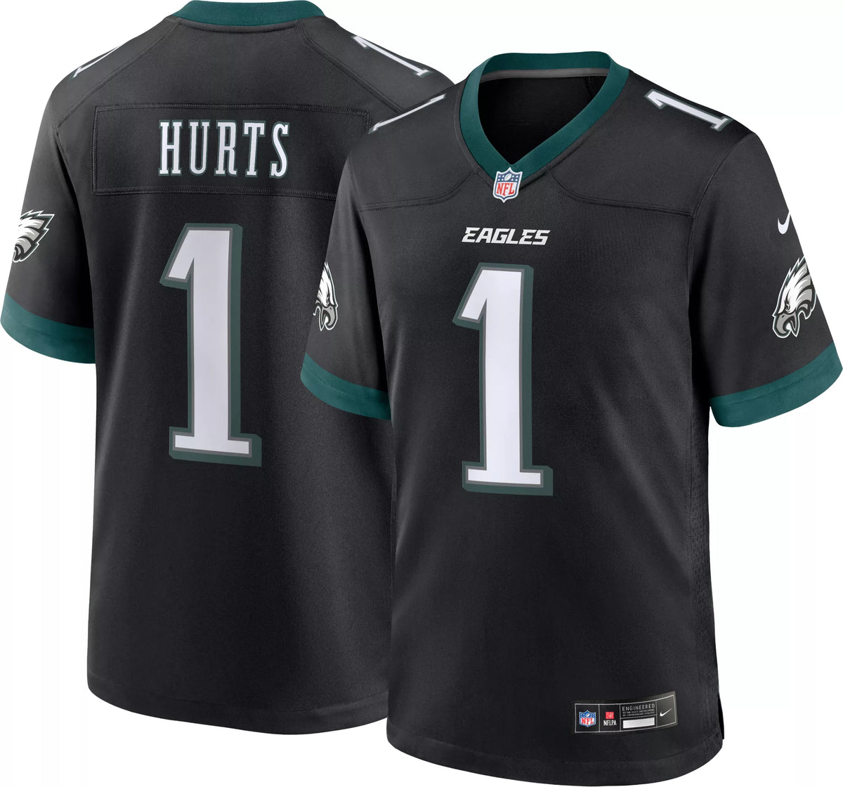 Nike Men's Philadelphia Eagles Jalen Hurts #1 Alternate Black Game Jersey