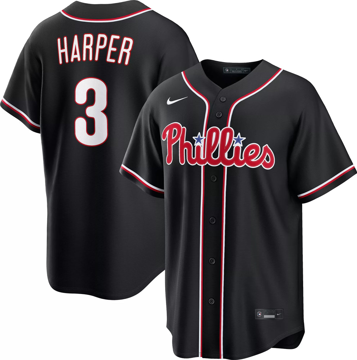 Nike Men's Philadelphia Phillies Black Bryce Harper #3 Carbon Replica Jersey