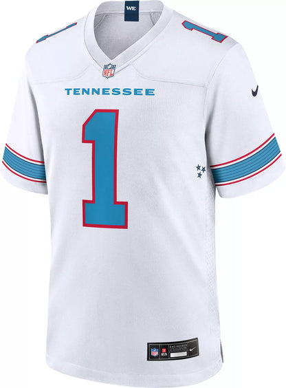 Nike Men's Tennessee Titans Cam Ward #1 White Away Game Jersey