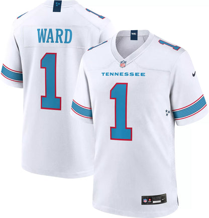 Nike Men's Tennessee Titans Cam Ward #1 White Away Game Jersey