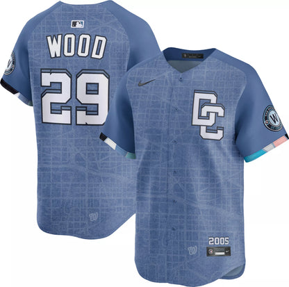 Nike Men's Washington Nationals James Wood #29 City Connect Blue Limited Vapor Jersey