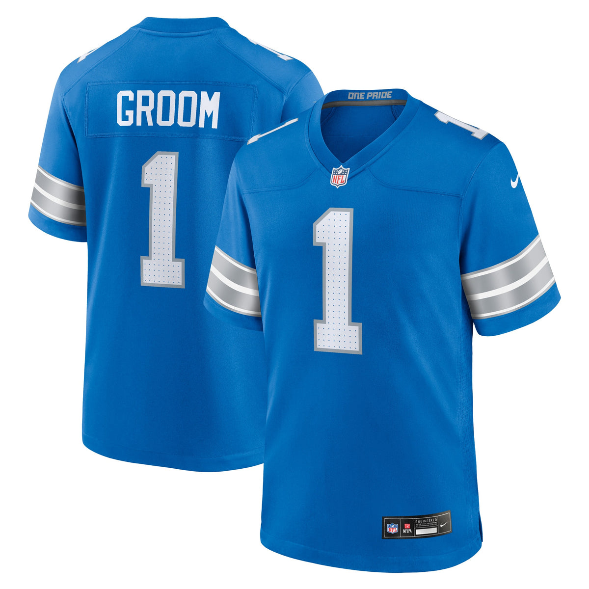 Number 1 Groom Detroit Lions Nike Game Jersey Blue