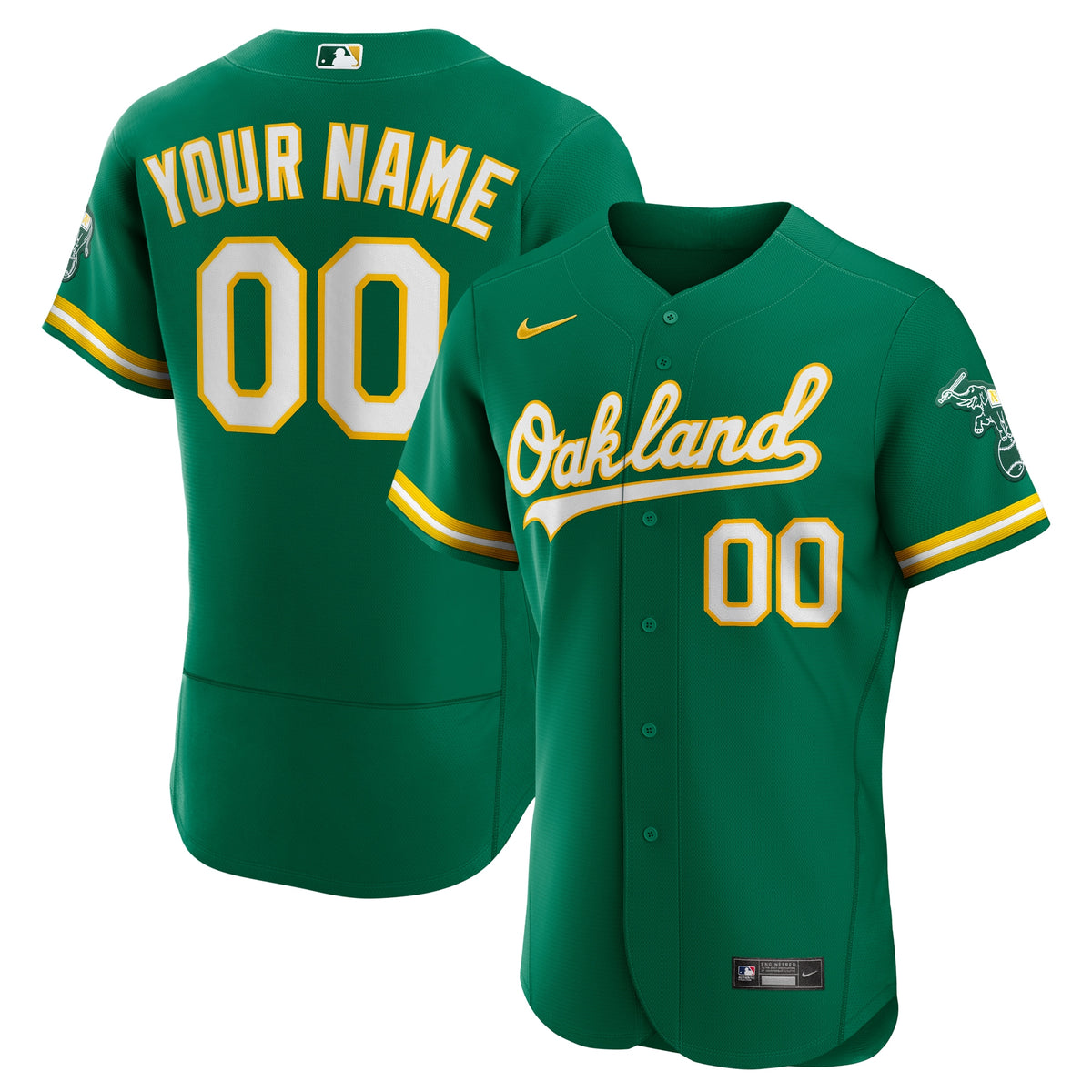 Oakland Athletics Nike Alternate Authentic Custom Jersey Kelly Green