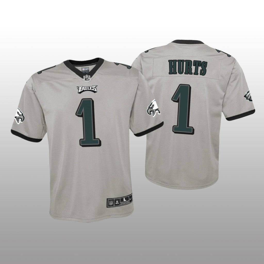 Philadelphia Eagles Jalen Hurts Silver Jersey Inverted Game Youth