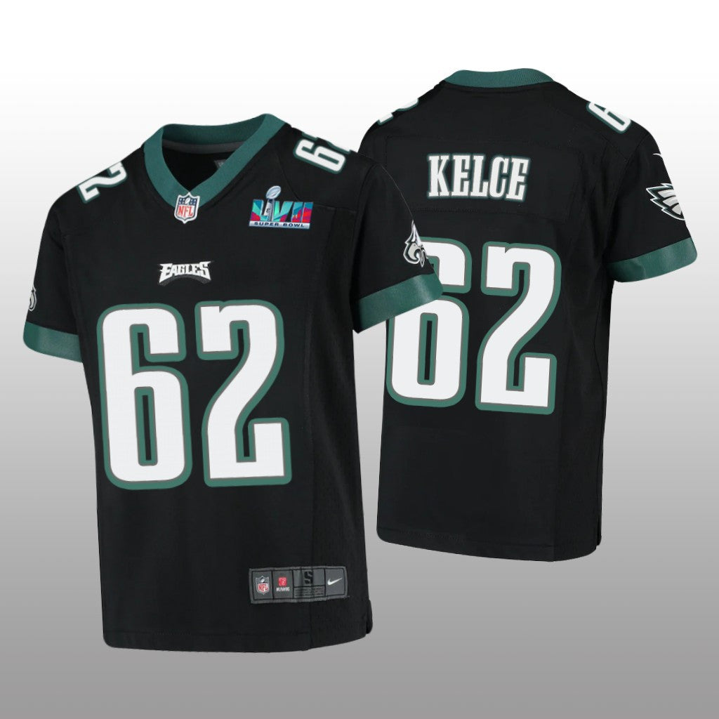 Philadelphia Eagles Jason Kelce Black Game Jersey Super Bowl LVII Youth