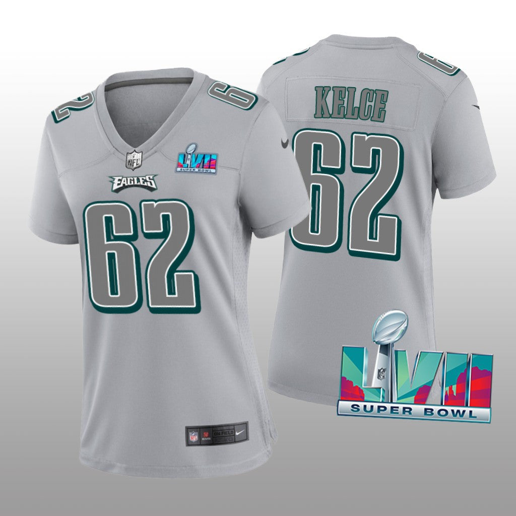 Philadelphia Eagles Jason Kelce Gray Atmosphere Jersey Super Bowl LVII Women's