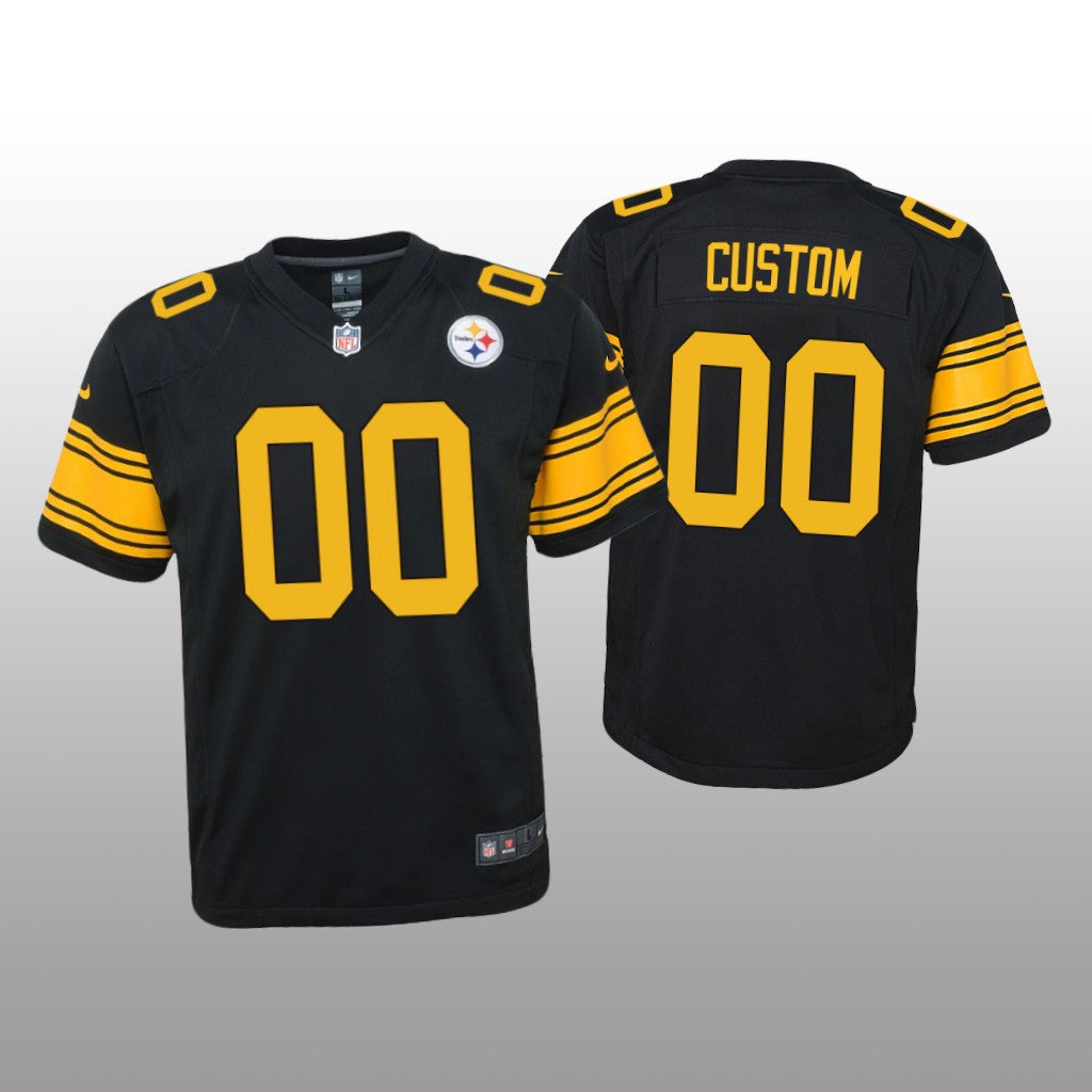 Pittsburgh Steelers Custom Black Jersey Alternate Game Youth
