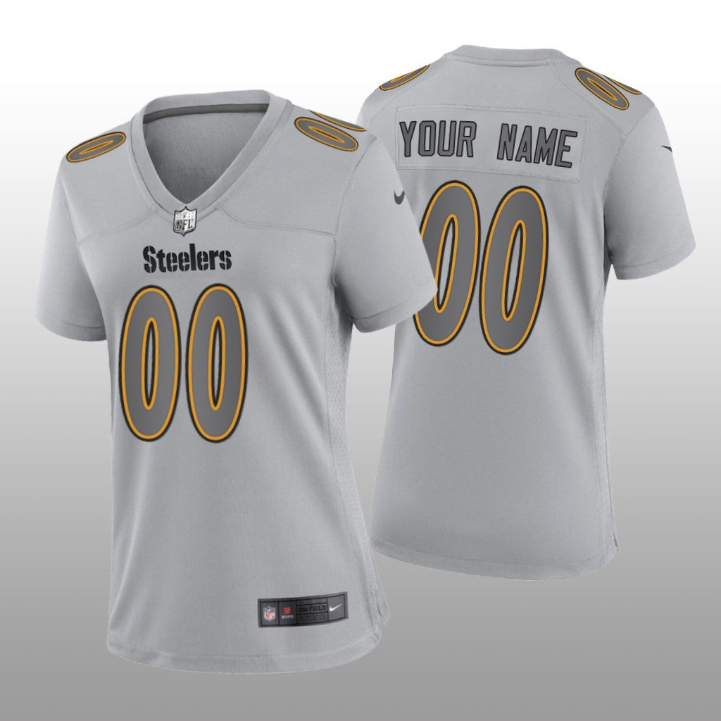 Pittsburgh Steelers Custom Gray Jersey Atmosphere Fashion Game Women's