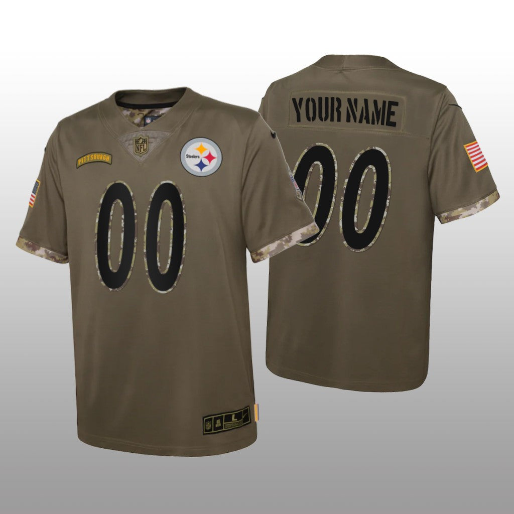Pittsburgh Steelers Custom Olive Limited Jersey Salute To Service Youth