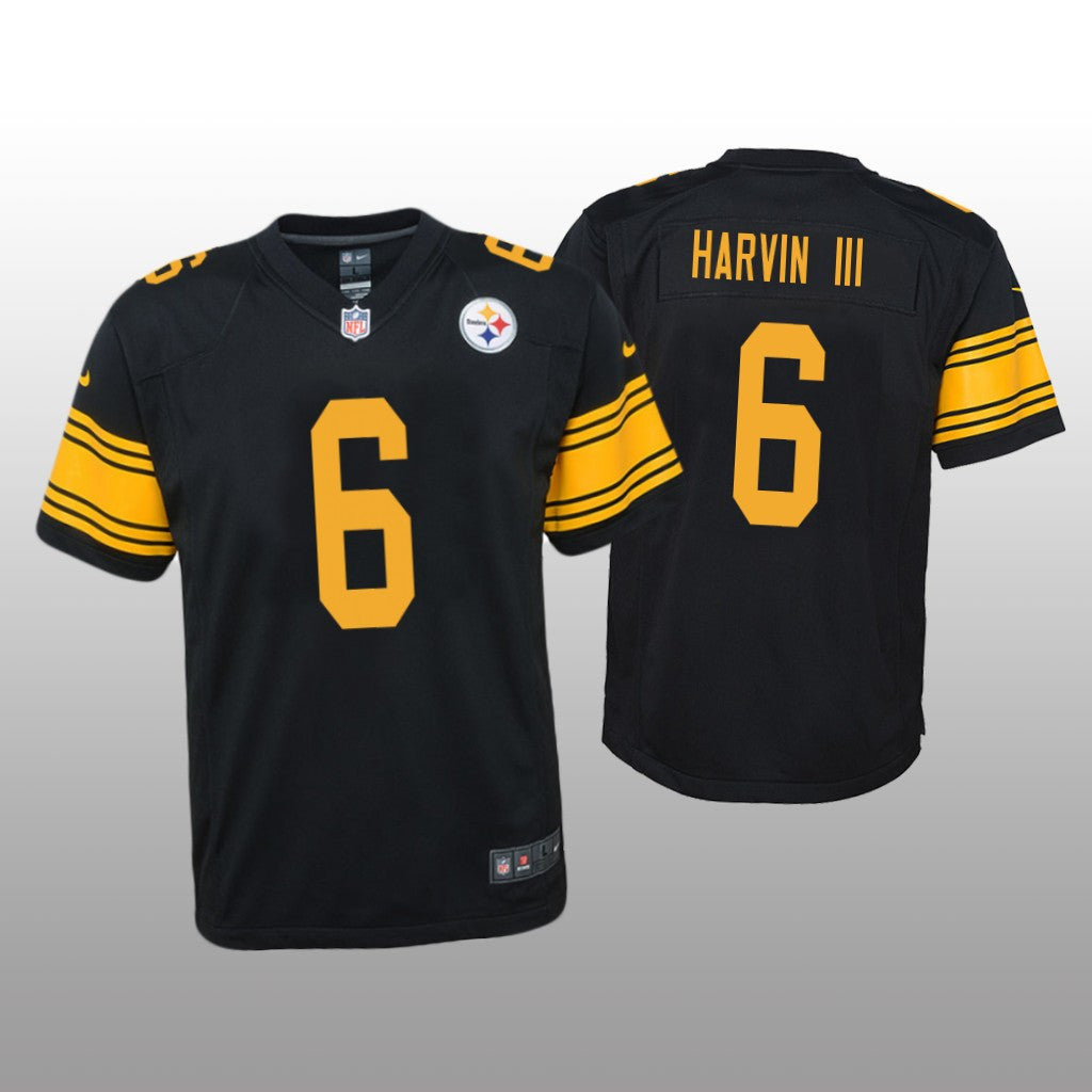 Pittsburgh Steelers Pressley Harvin III Black Jersey Color Rush Game Youth