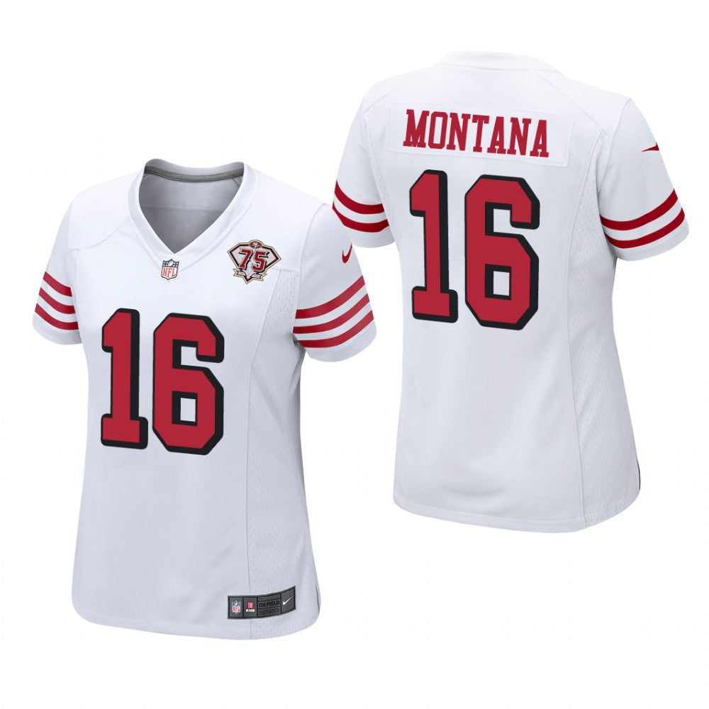 San Francisco 49ers Joe Montana White Jersey 75th Anniversary Women's