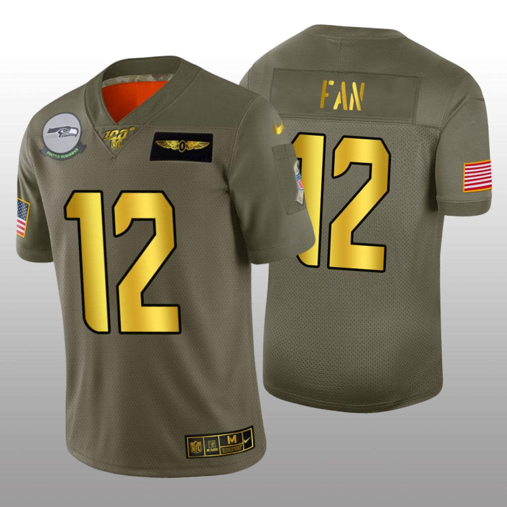 Seattle Seahawks 12th Fan Olive Golden 100 Jersey Salute to Service Men's
