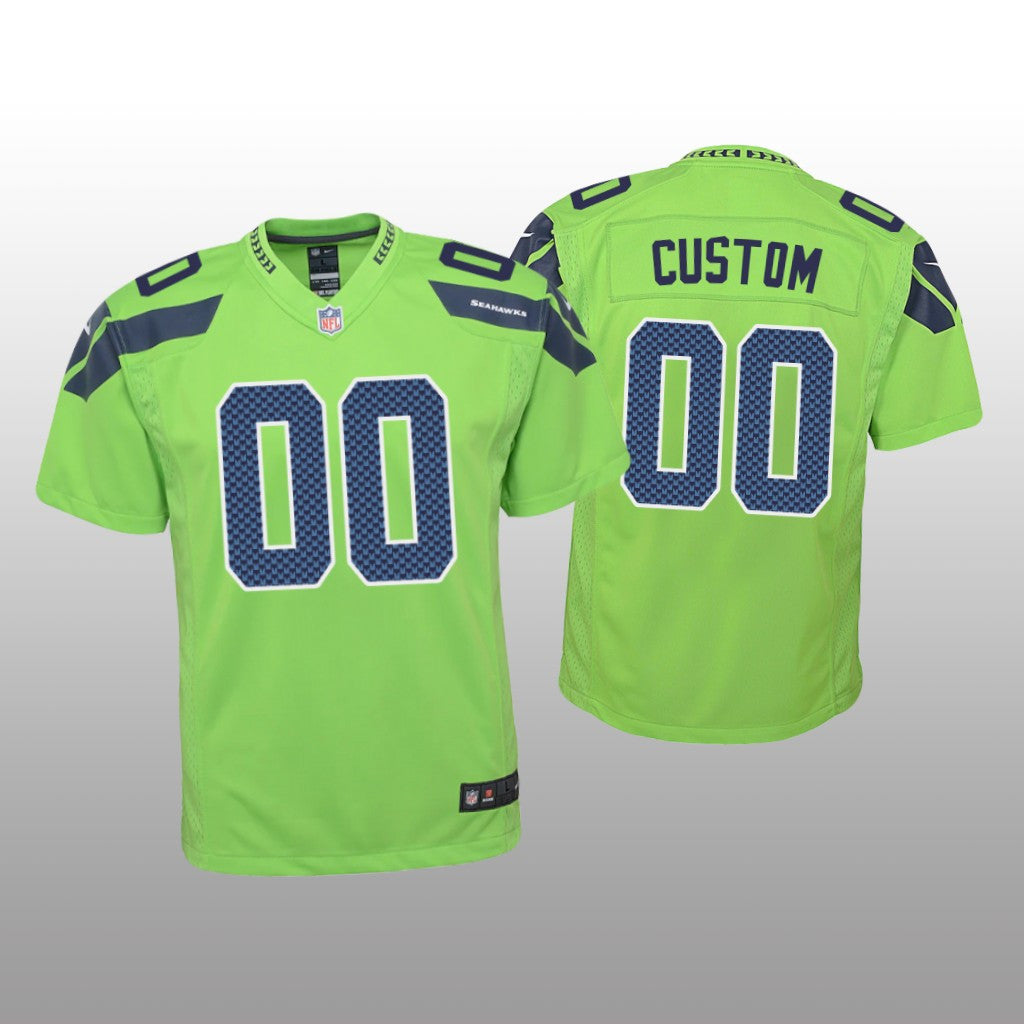 Seattle Seahawks Custom Green Jersey Color Rush Game Youth