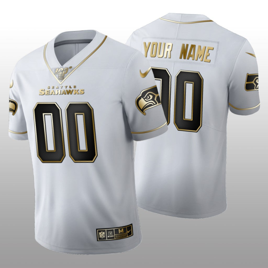 Seattle Seahawks Custom White Golden Edition Jersey 100th Season Men's