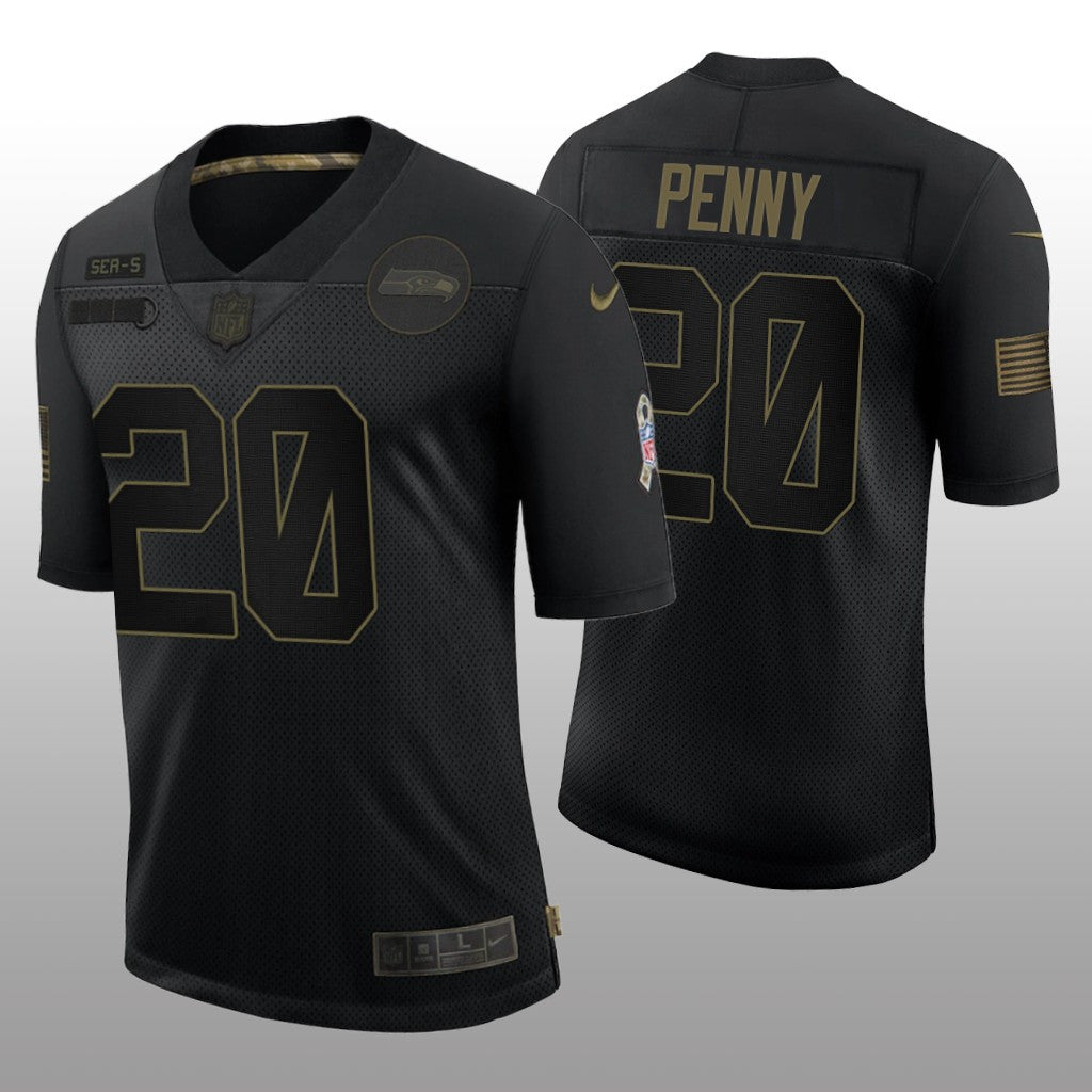 Seattle Seahawks Rashaad Penny Black Limited Jersey Salute to Service Men's