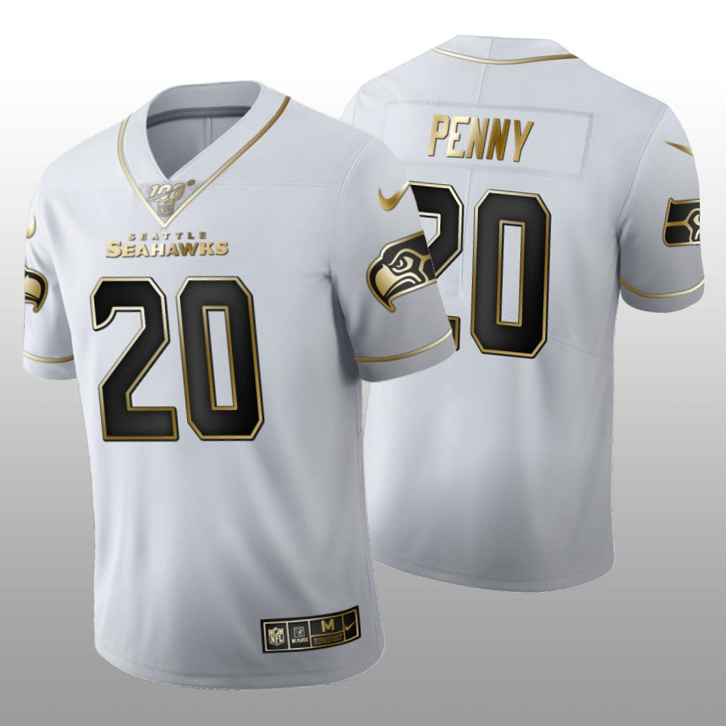 Seattle Seahawks Rashaad Penny White Golden Edition Jersey 100th Season Men's
