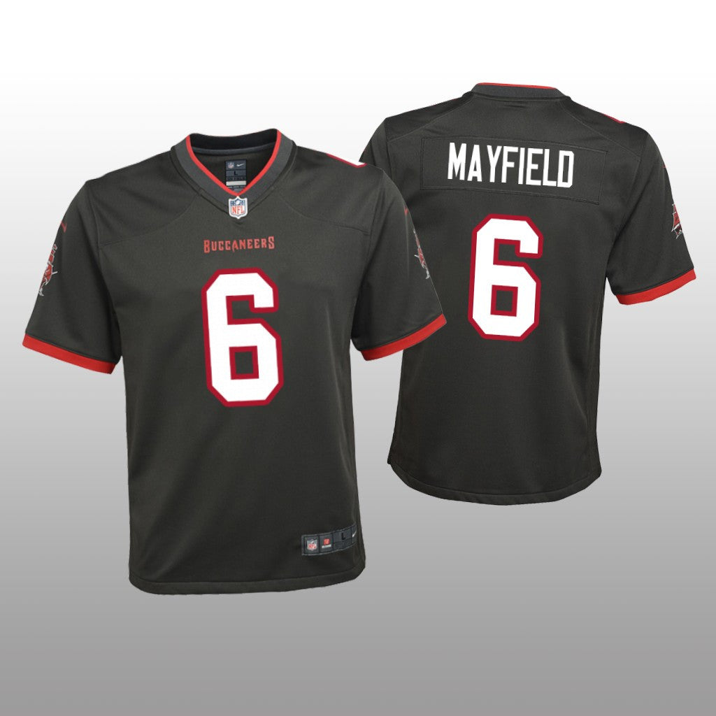 Tampa Bay Buccaneers Baker Mayfield Pewter Jersey Alternate Game Youth