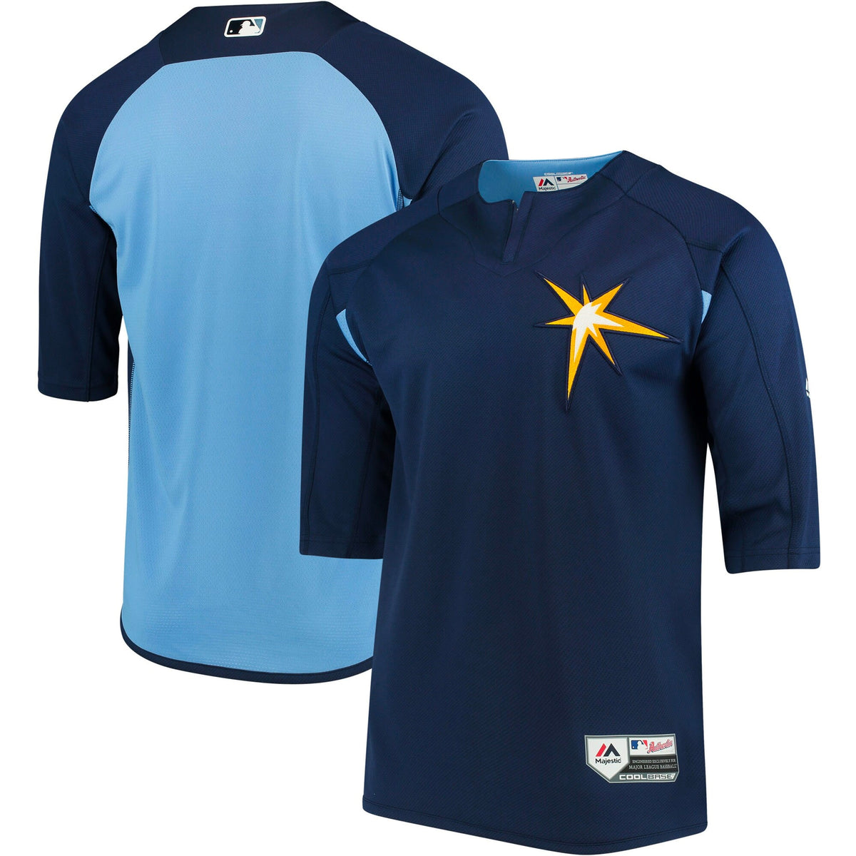 Tampa Bay Rays Majestic Authentic Collection On-Field 3/4-Sleeve Batting Practice Jersey Navy/Light Blue