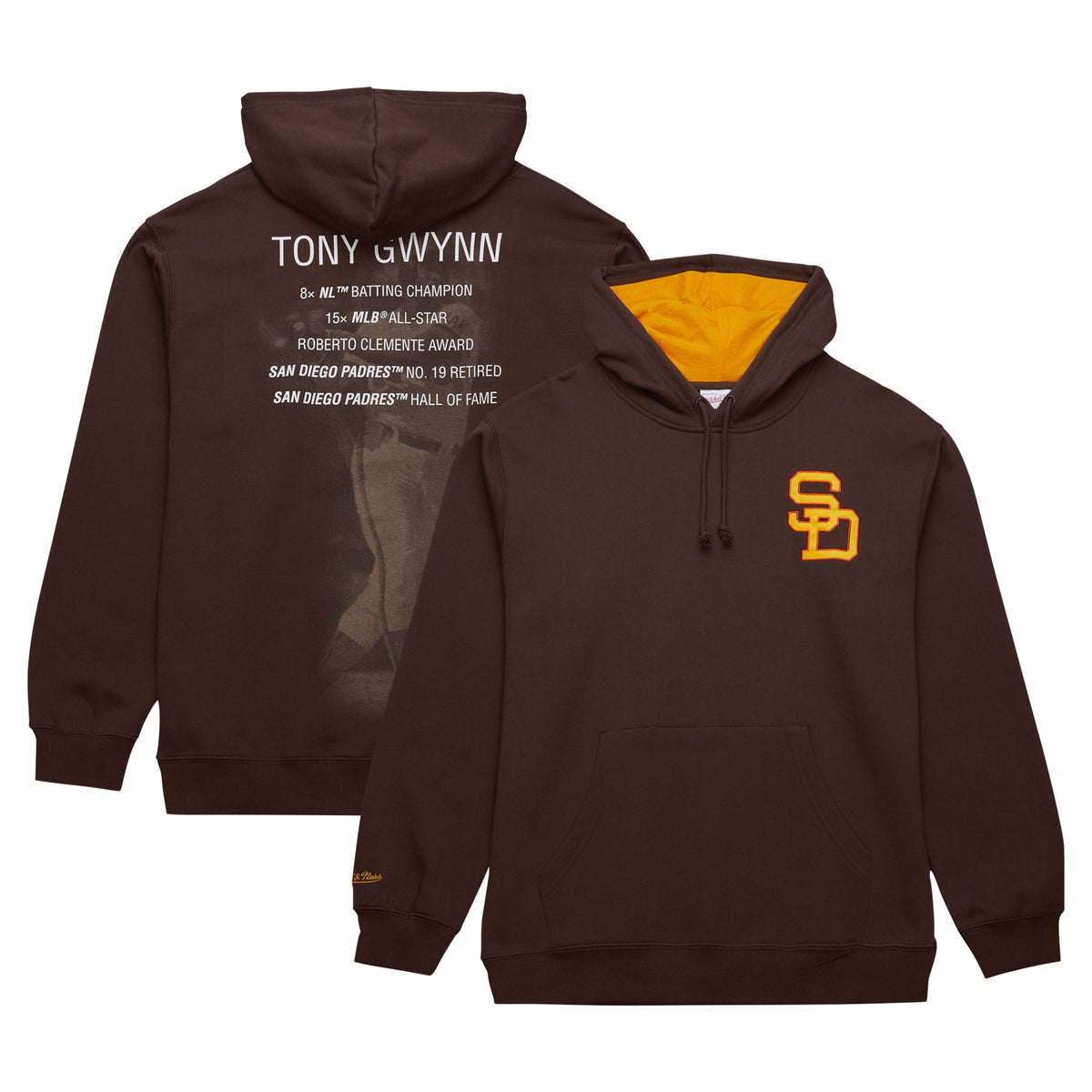 Tony Gwynn San Diego Padres Mitchell Ness Vintage Logo Name Number Pullover Hoodie Brown