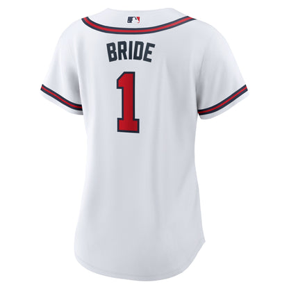 Women's Atlanta Braves Nike White #1 Bride Home Replica Jersey