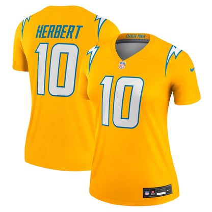 Women's Los Angeles Chargers Justin Herbert Nike Gold Alternate Charger Power Legend Player Performance Top