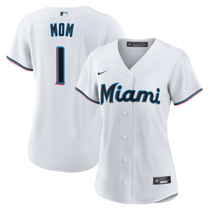 Women's Miami Marlins Nike White #1 Mom Home Replica Jersey