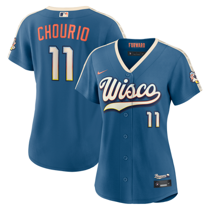 Women's Milwaukee Brewers Jackson Chourio Nike Mineral Blue 2026 City Connect Stadium Jersey