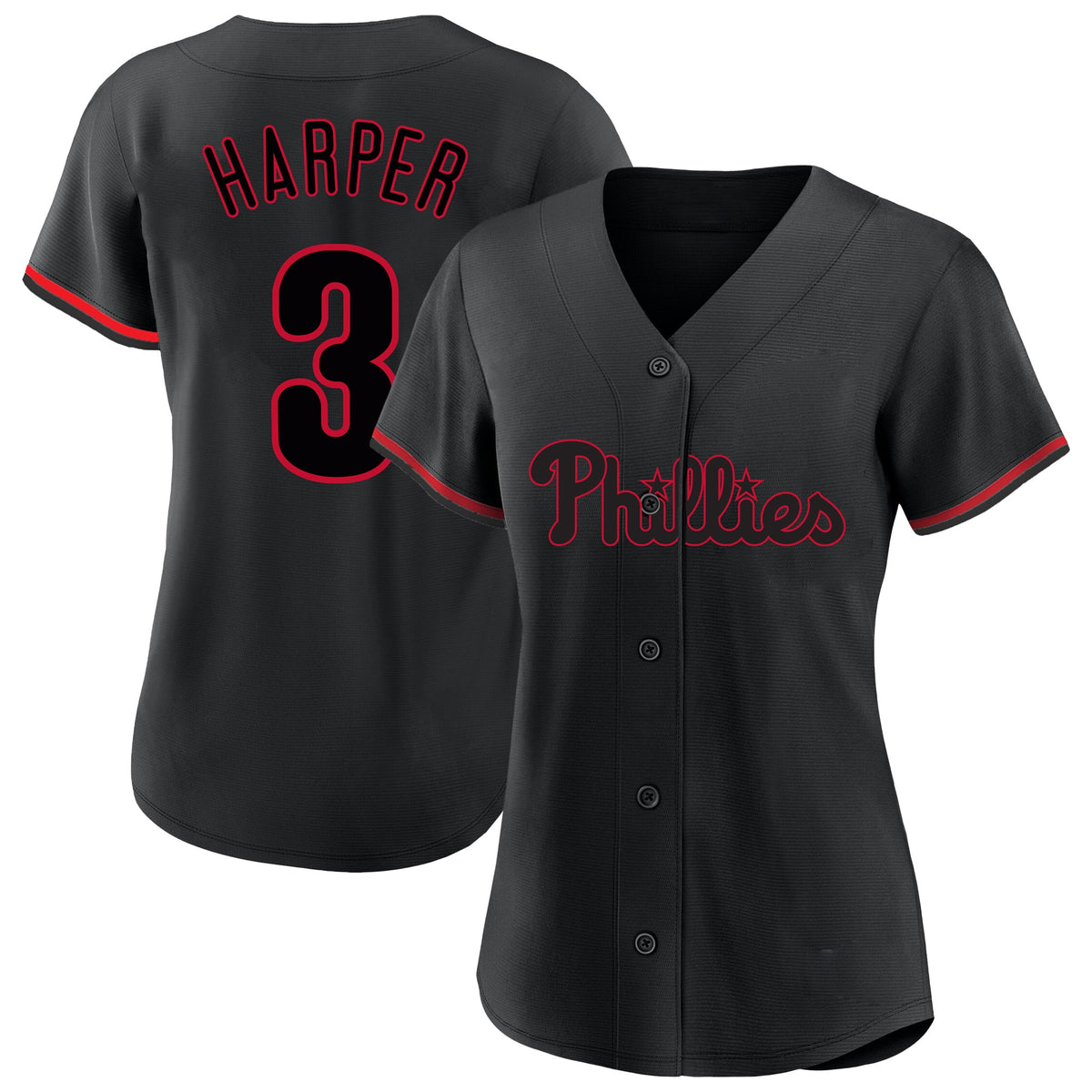 Women's Philadelphia Phillies Bryce Harper Profile Black Plus Size Player Name & Number Fashion Jersey
