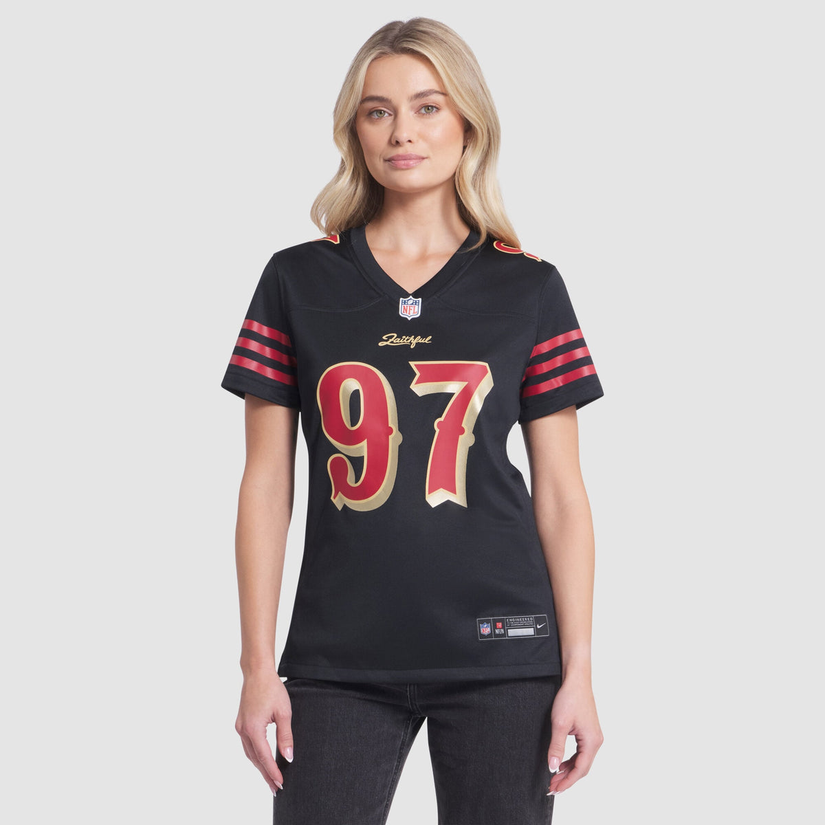 Women's San Francisco 49ers Nick Bosa Nike Black 2025 Rivalries Collection Game Jersey