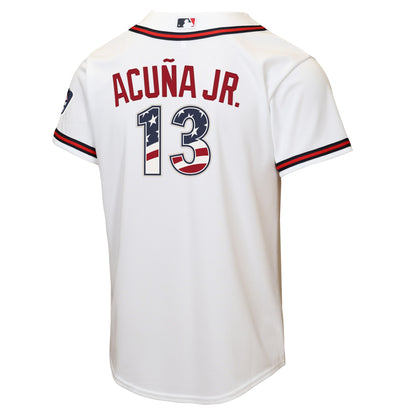 Youth Atlanta Braves Ronald Acuí±a Jr. Nike White USA 250 Fourth of July Home Replica Jersey