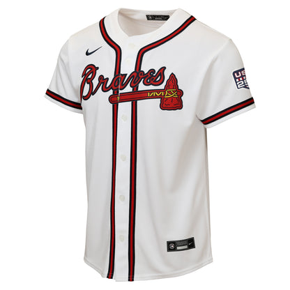 Youth Atlanta Braves Ronald Acuí±a Jr. Nike White USA 250 Fourth of July Home Replica Jersey