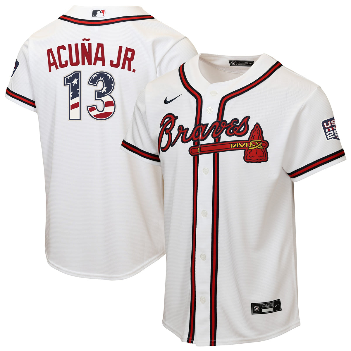 Youth Atlanta Braves Ronald Acuí±a Jr. Nike White USA 250 Fourth of July Home Replica Jersey