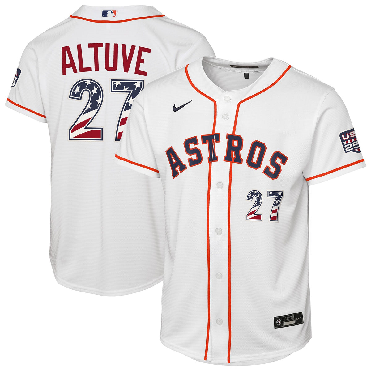 Youth Houston Astros Jose Altuve Nike White USA 250 Fourth of July Home Replica Jersey