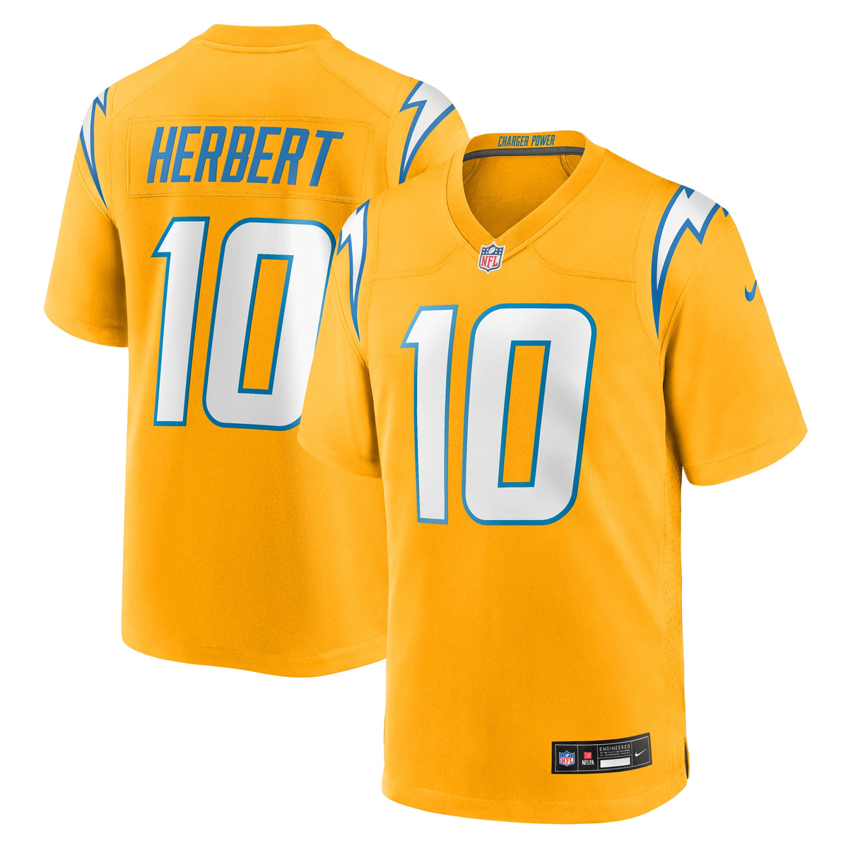 Youth Los Angeles Chargers Justin Herbert Nike Gold Alternate Charger Power Game Player Jersey