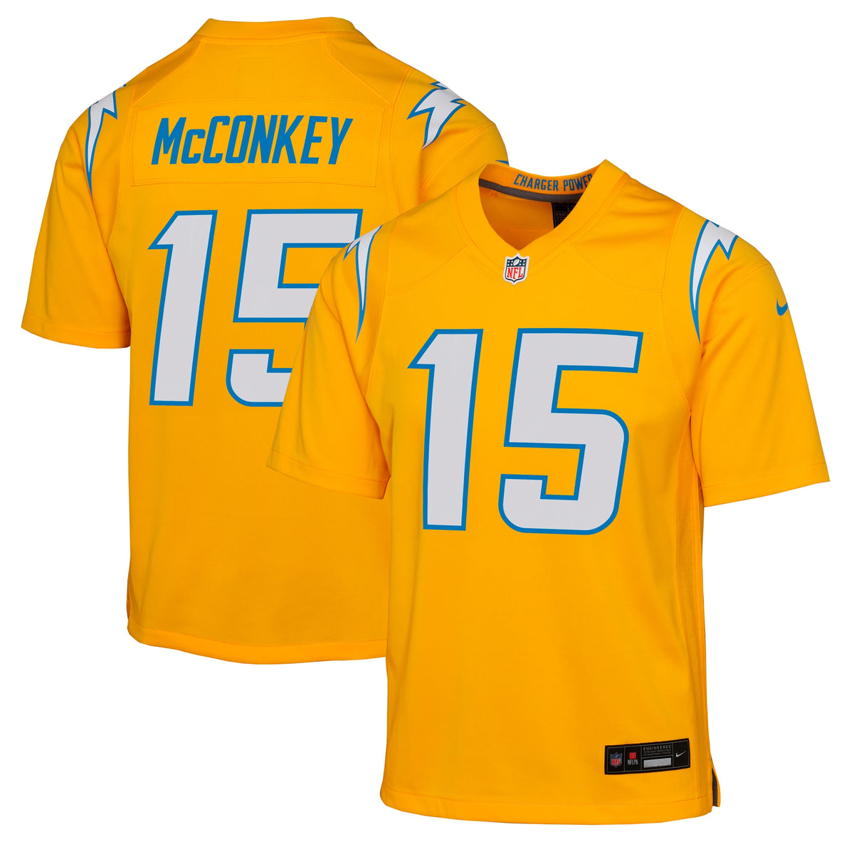 Youth Los Angeles Chargers Ladd McConkey Nike Gold Alternate Charger Power Game Player Jersey