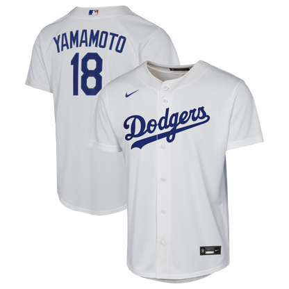 Youth Los Angeles Dodgers Yoshinobu Yamamoto Nike White Home Baseline Jersey