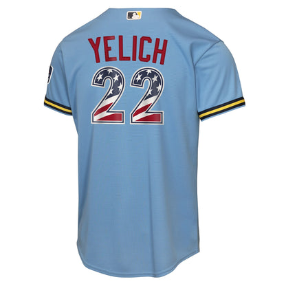Youth Milwaukee Brewers Christian Yelich Nike Light Blue USA 250 Fourth of July Road Replica Jersey